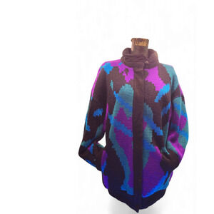 Carriage Court Coat-Vintage Abstract Knit Jacket - Bold & Cozy